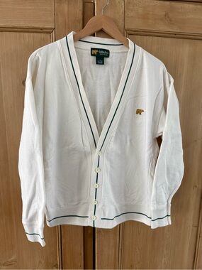 Vintage Men's Jack Nicklaus Golden Bear Ivory Cardigan with Dark Green Accent